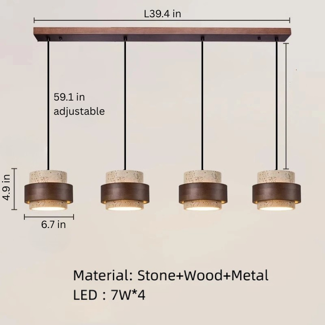Natural Stone LED Pendant Lamp | L26.6 - L39.4 in | 59.1 in Adjustable Ceiling Light | Brick by Brick