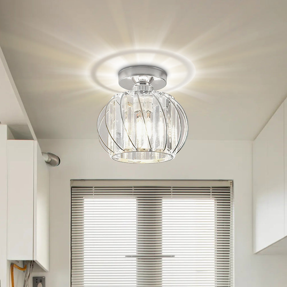 Modern Black Cage Ceiling Light | Iron Frame with Clear Glass Panels | E27 Bulb | Brick by Brick