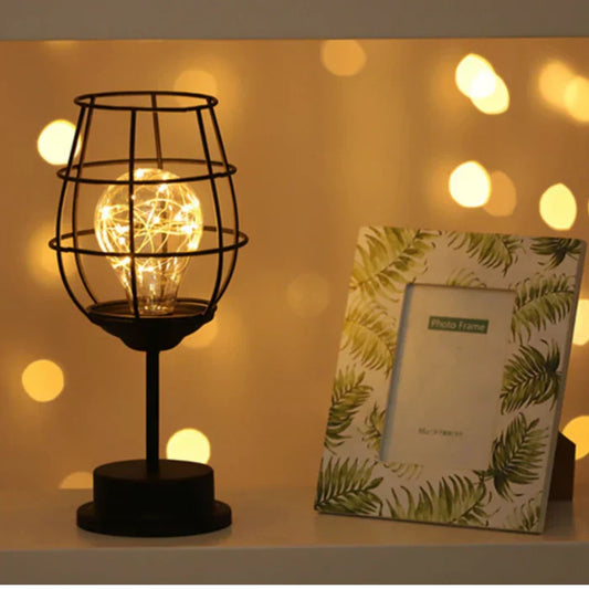 Modern Black Table Lamp | Sculptural Cage Design | USB-Powered LED Light | 3 Artistic Shapes