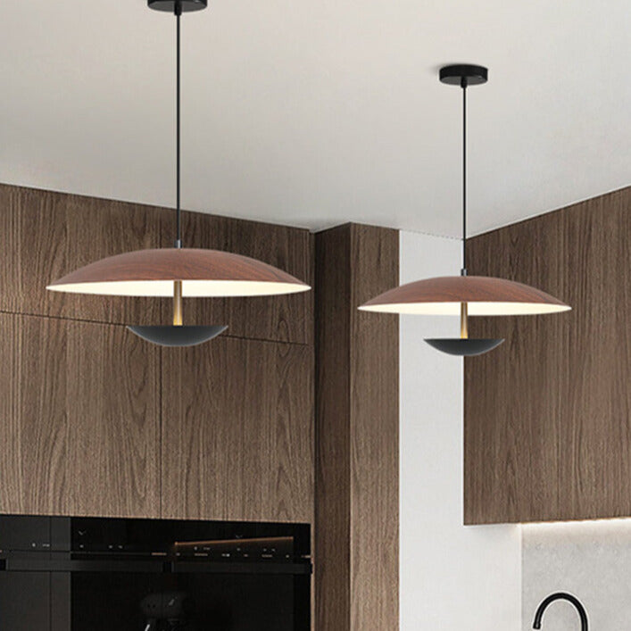 Nordic LED Frisbee Pendant Light | 13.8/17.7" x 4.7 in | Wood & Brown | Metal fixture | Brick by Brick