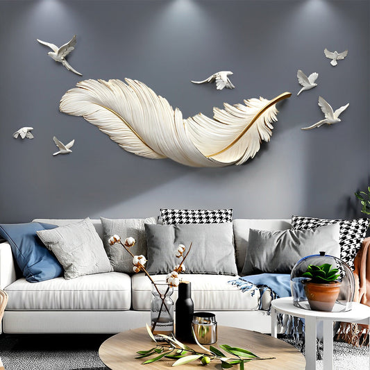 Birds Feathers Wall Decor | 3D Art Sculpture | Modern Nordic Sculpture | Brick by Brick