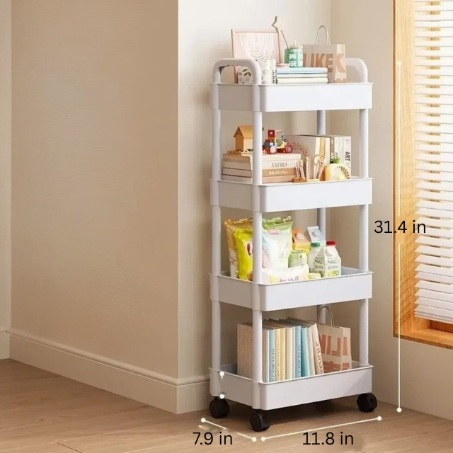 Rolling Storage Cart | White Multifunctional Shelves | Open Tier Organizer | Space-Saving Rack | Brick by Brick