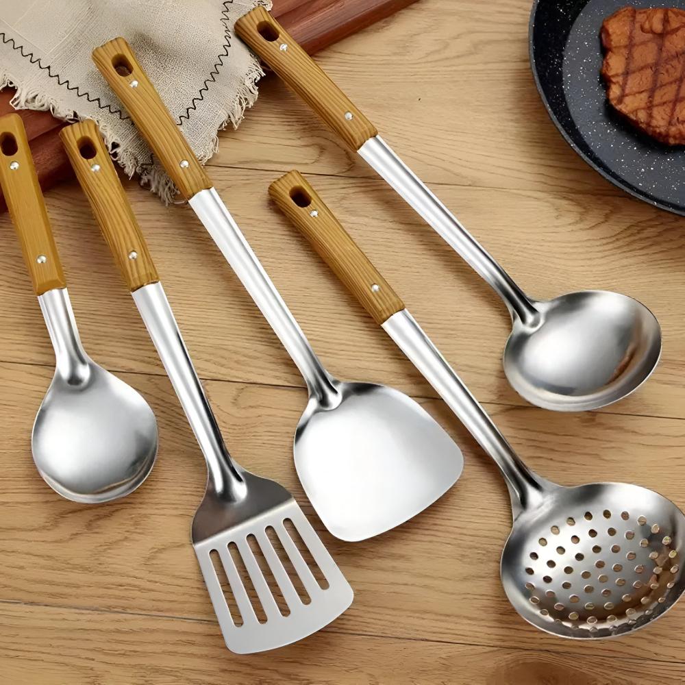 Kitchen Utensil Set | Stainless Steel | Wood Handle | Premium Cooking Tools for Daily Use
