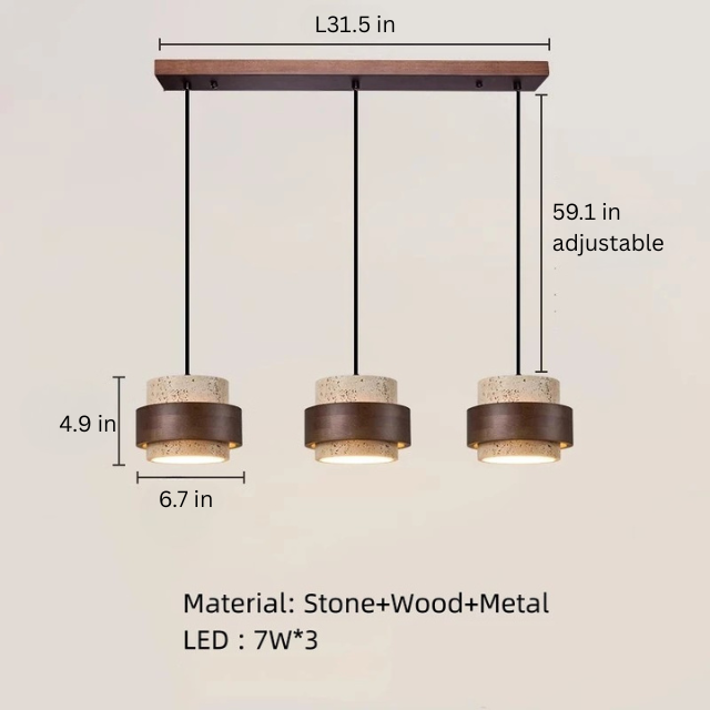 Natural Stone LED Pendant Lamp | L26.6 - L39.4 in | 59.1 in Adjustable Ceiling Light | Brick by Brick