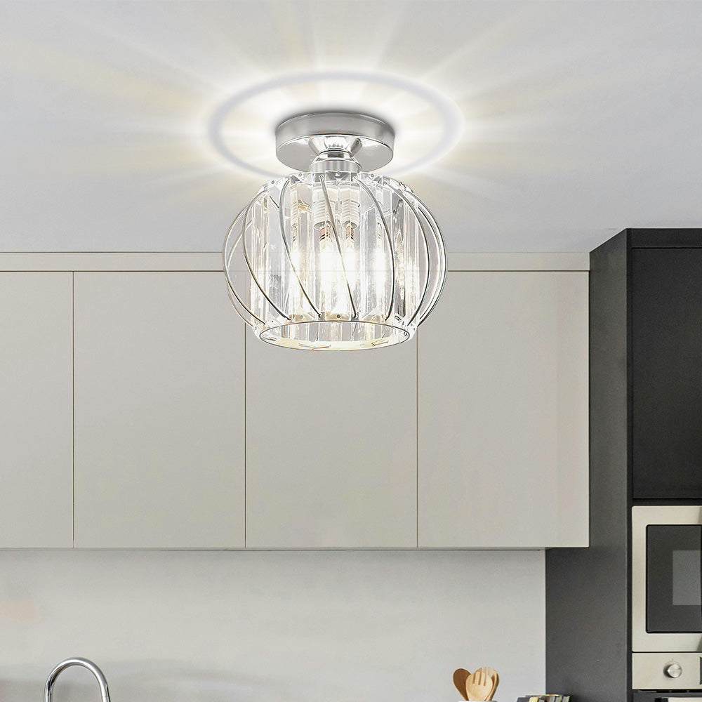 Modern Black Cage Ceiling Light | Iron Frame with Clear Glass Panels | E27 Bulb | Brick by Brick