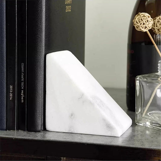 Natural White Marble Bookend | H4.13 in | Vintage Textured Decorative Book Holder | Functional Artwork | Brick by Brick