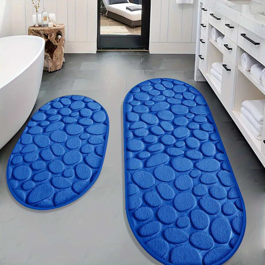 Non-Slip Shower Mat Set | 2-Piece | Soft Absorbent Polyester Bathroom Rugs | Brick by Brick