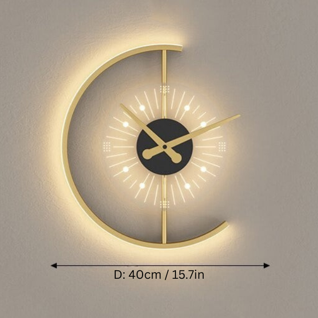 Modern LED Wall Clock | 12 in | Crescent Moon Design Backlit Silent Quartz | Stylish Home Décor | Brick by Brick