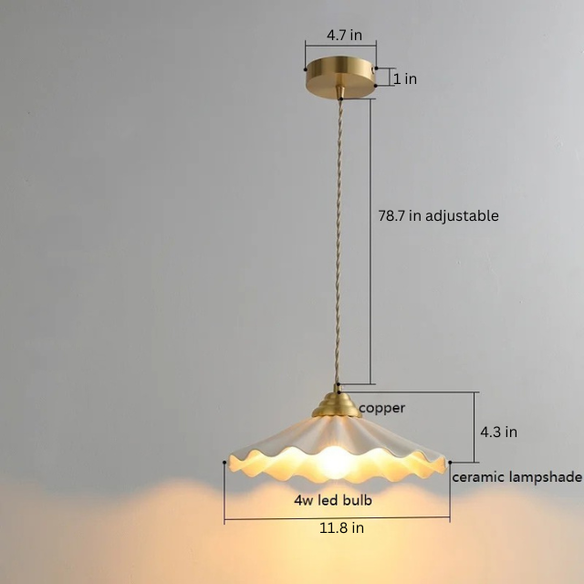 Modern Ceramic Pendant Lamp | 11.8 in | White Japanese Style Light Fixture | Copper Finish Home Lighting | Brick by Brick