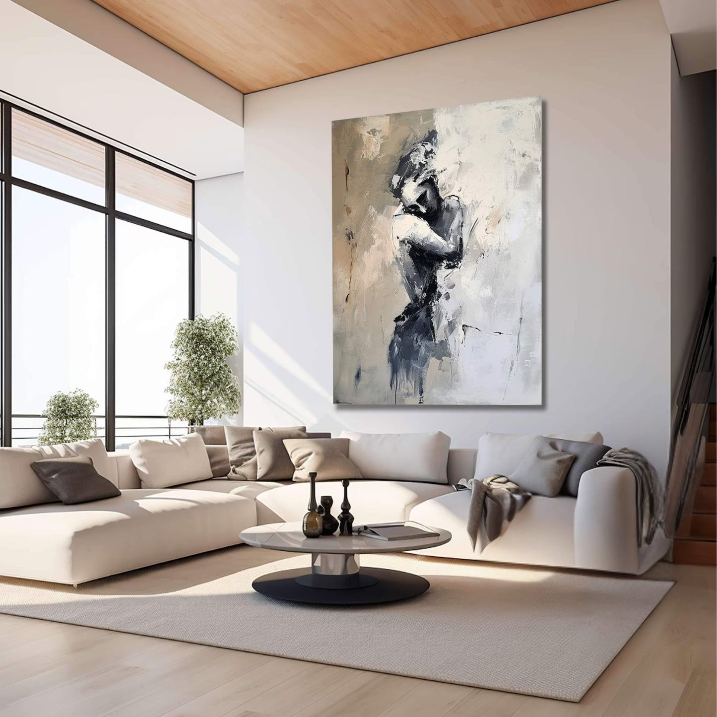 Contemporary Abstract Oil Painting | Height 35 - 83 in | Expressive Grayscale Canvas | Emotional Artwork | Brick by Brick