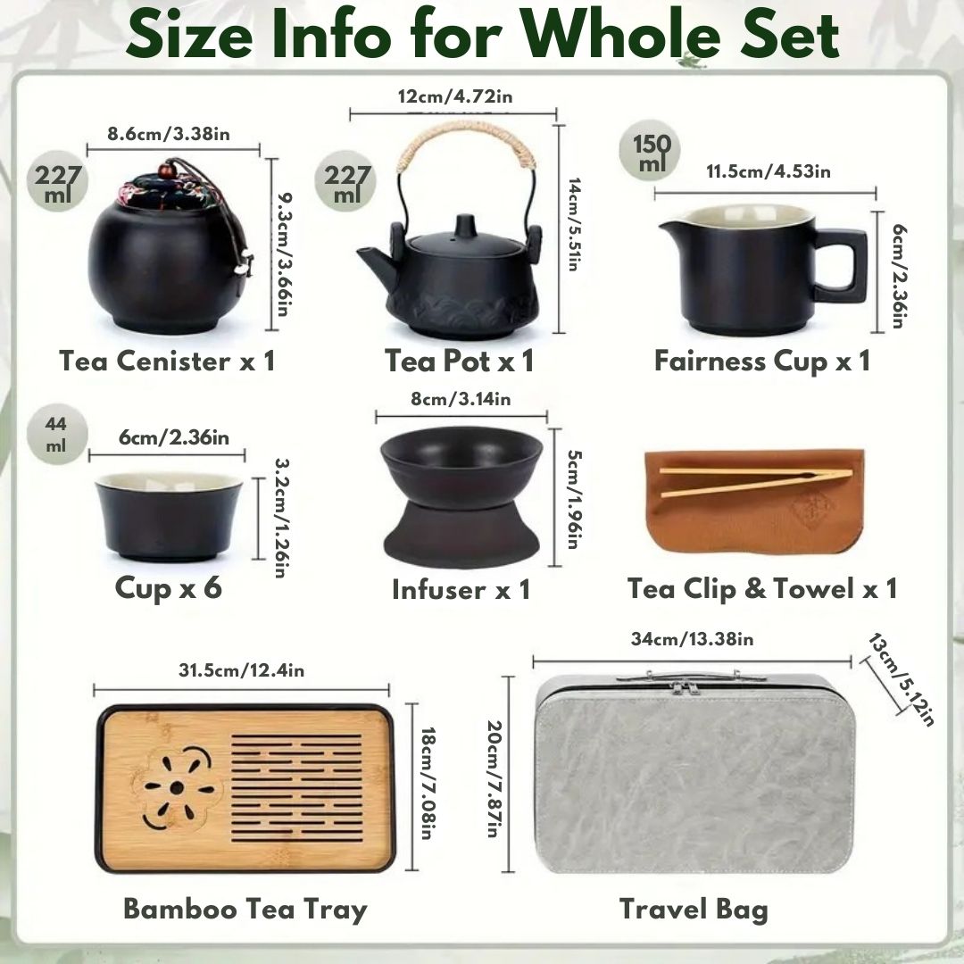 14-Piece Portable Travel Tea Set | Compact Ceramic Brewing Kit | Bamboo Tray | Brick by Brick