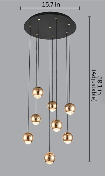 Modern Crystal Pendant Chandelier | H 59.1 - 98.4 in | Black Gold LED Ceiling Light | Luxury Lighting | Brick by Brick