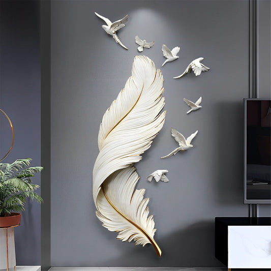 Birds Feathers Wall Decor | 3D Art Sculpture | Modern Nordic Sculpture | Brick by Brick