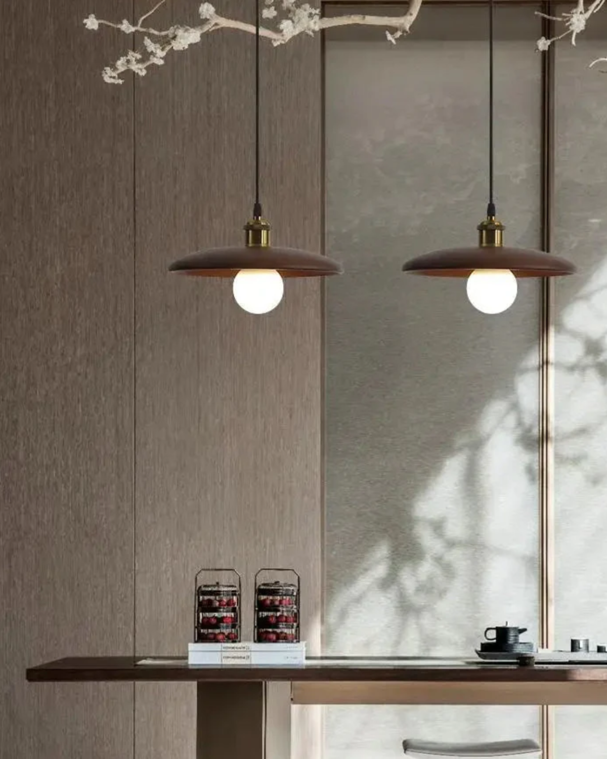 Ceiling Pendant Light | Slim Wood Shade | Japandi Zen | Minimalist Design