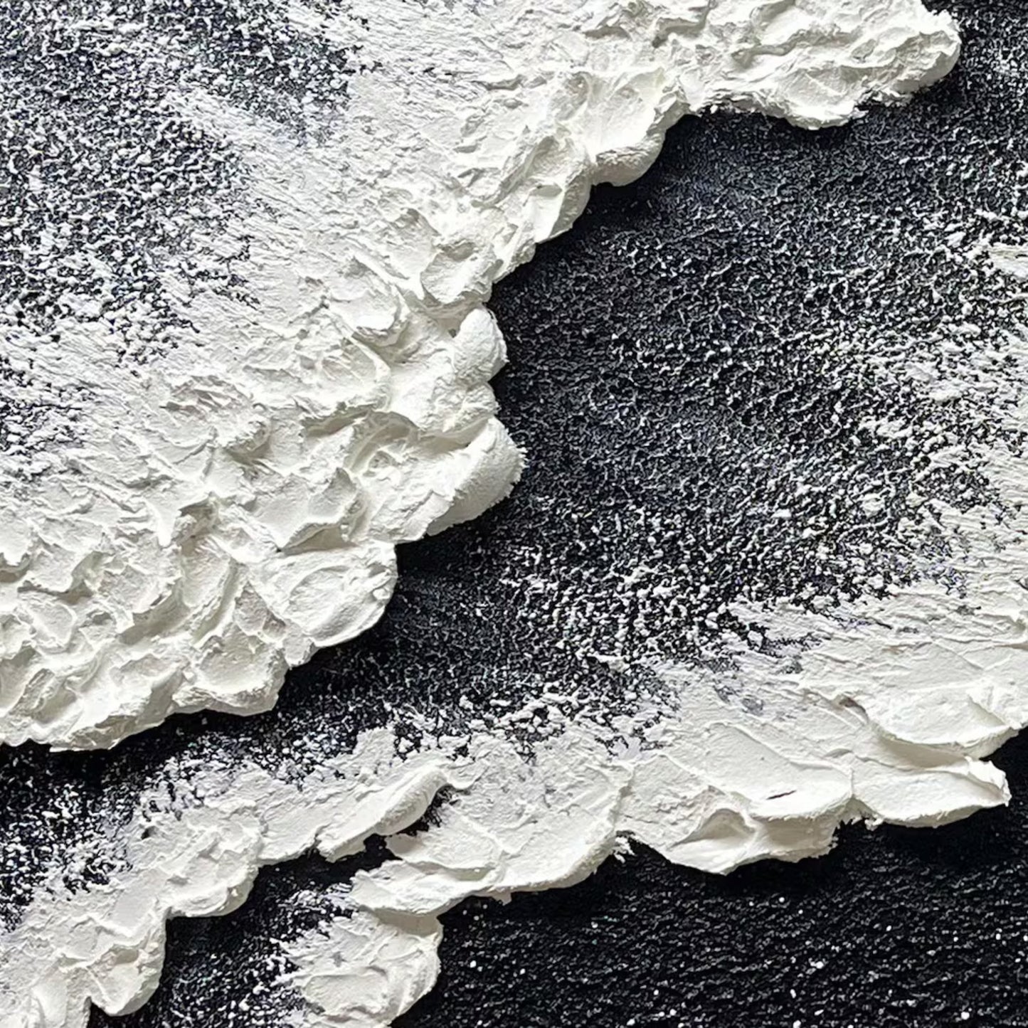 Lunar Shore Wall Art | 46 - 110 in | Textured Plaster Wave Art | Sculptural Coastal Wall Décor | Black & White Seascape | Brick by Brick