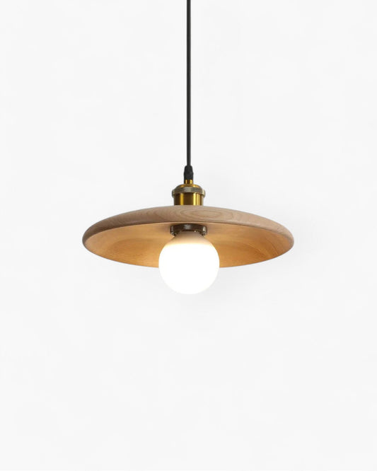Japandi Style Pendant Light | 3.9x13.8 in | Wooden Shade with Brass Accents | Energy-Efficient 3000K Glow | Brick by Brick
