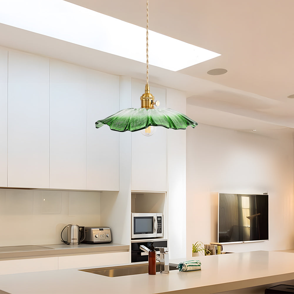 Vintage Floral Glass Pendant Light | Retro Elegance | Warm Glow | Adjustable Hanging | Brick by Brick