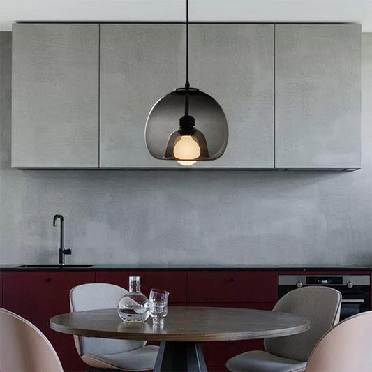 Globe Glass Pendant Light | D 9.8 x H 59.1 in | Amber/Smoky Grey Glass Dome Ceiling Fixture | Contemporary Style | Brick by Brick