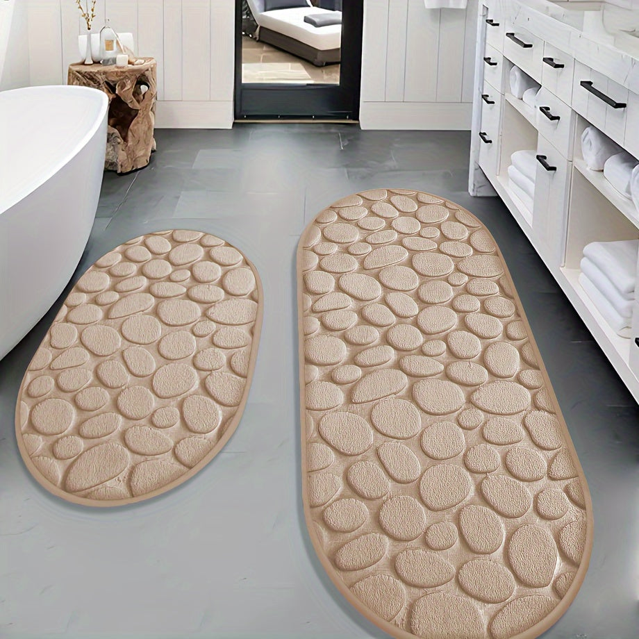 Non-Slip Shower Mat Set | 2-Piece | Soft Absorbent Polyester Bathroom Rugs | Brick by Brick