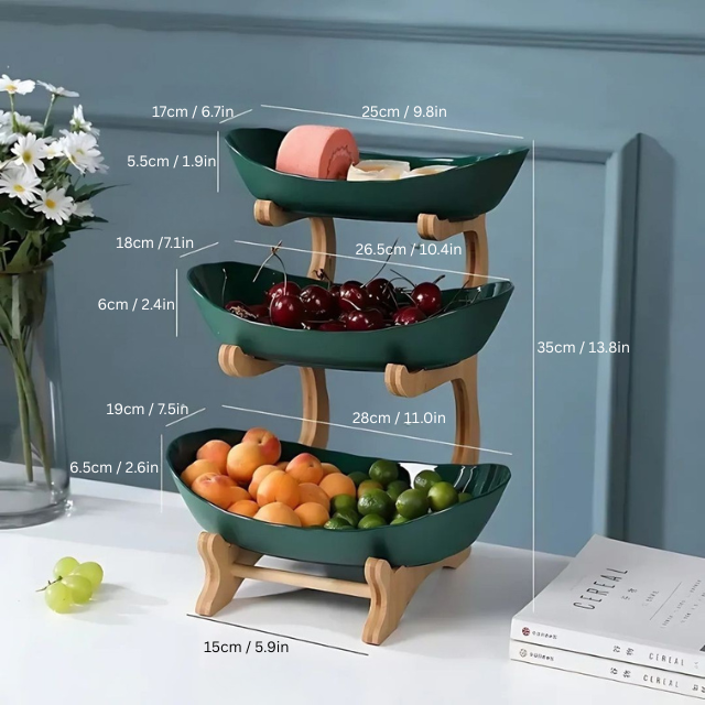 2 & 3 Tier Oval Fruit Bowl | 8.7 - 13.8 in | Space-Saving Fruit Stand | Modern Kitchen Storage Organizer | Brick by Brick