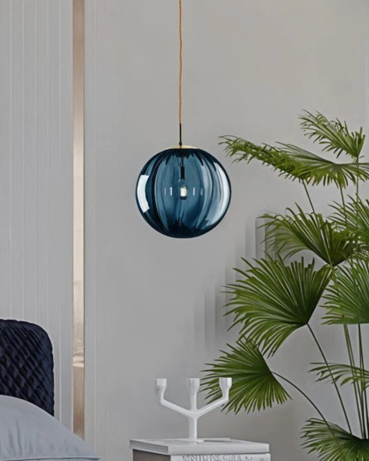 Hanging Pendant Lamp | Amber Glass Globe | Retro Modern Ceiling Light | Adjustable Cable Fixture | Brick By Brick