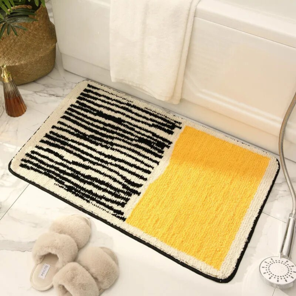 Non Slip Bath Mat | Abstract Microfiber Bathroom Rug | Soft & Absorbent with Anti-Skid Backing | Brick by Brick