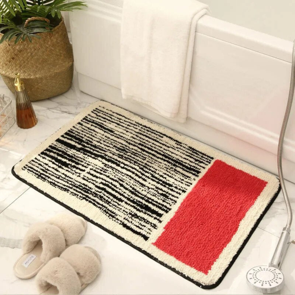 Non Slip Bath Mat | Abstract Microfiber Bathroom Rug | Soft & Absorbent with Anti-Skid Backing | Brick by Brick