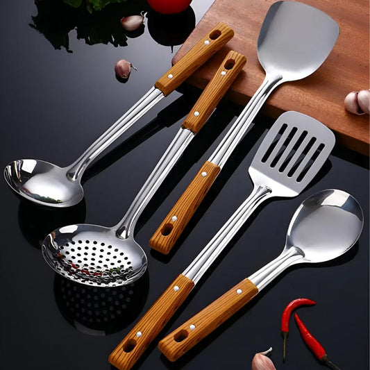 Kitchen Utensil Set | Stainless Steel | Wood Handle | Premium Cooking Tools for Daily Use