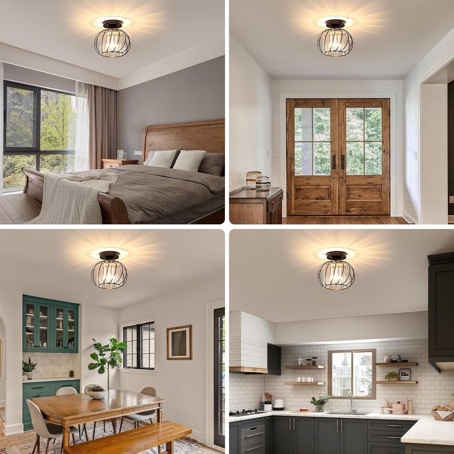 Modern Black Cage Ceiling Light | Iron Frame with Clear Glass Panels | E27 Bulb | Brick by Brick