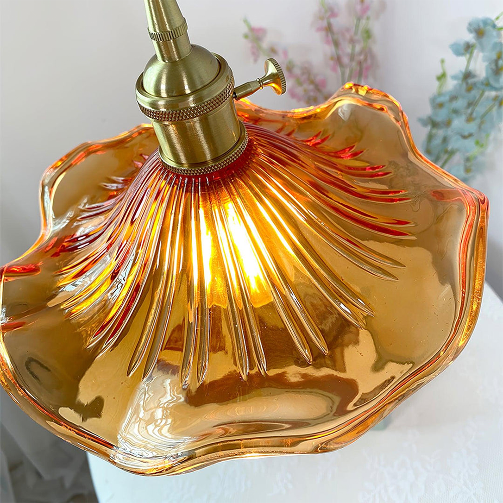 Art Nouveau Fluted Glass Pendant | Flower-Inspired Shade | H4.72in x D9.06-23.62in | Brass & Glass Craftsmanship | Brick by Brick