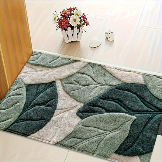 Plush Microfiber Bath Mat | Leaf Pattern | Soft Absorbent Non-Slip | Brick by Brick