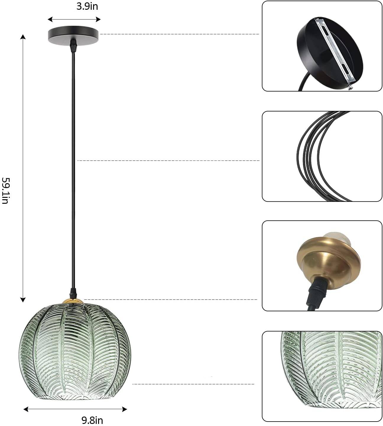 Green Glass Pendant Light | 5.90-9.84 in | Modern Hanging Lamp | Ambient Home Lighting | Brick by Brick