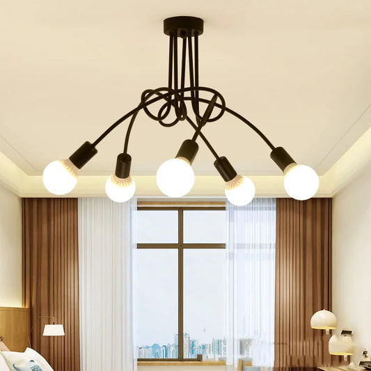 Retro Chandelier | 3 - 5 Heads | Wrought Iron LED Ceiling Light | Black or White E27 Fixture | Brick by Brick