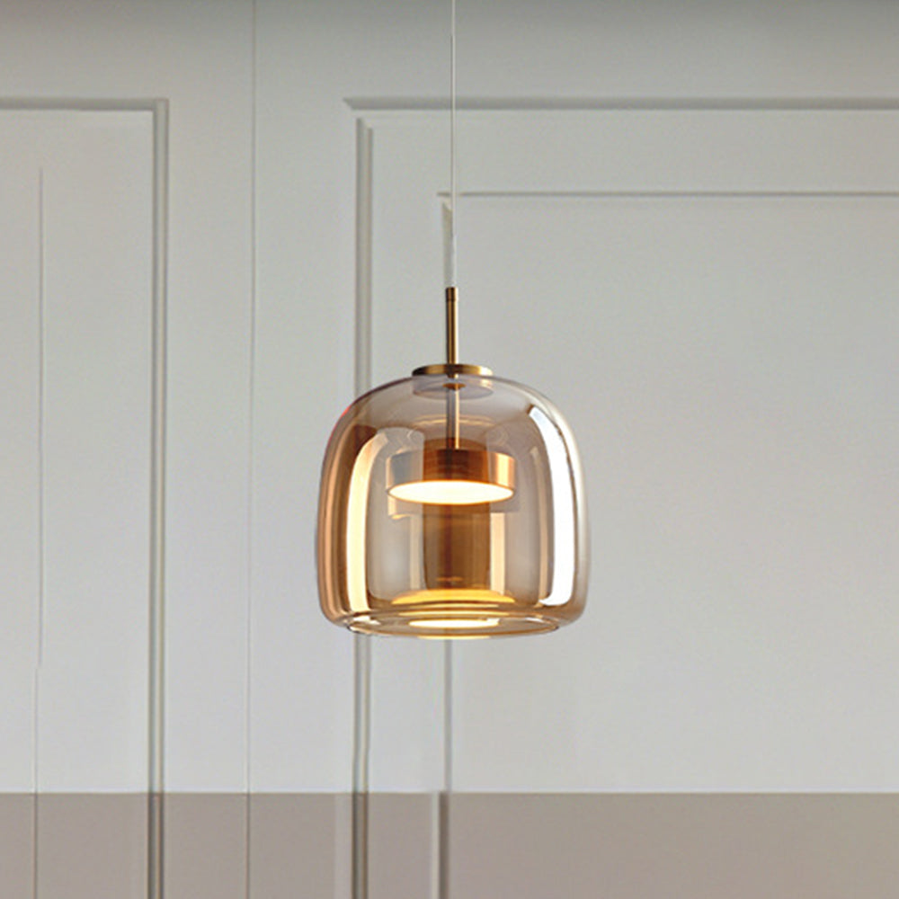 Amber Glass Pendant Light | Vintage Style | Warm LED Glow | Adjustable Height