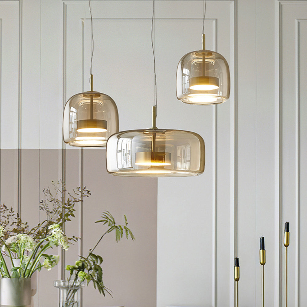 Amber Glass Pendant Light | Vintage Style | Warm LED Glow | Adjustable Height