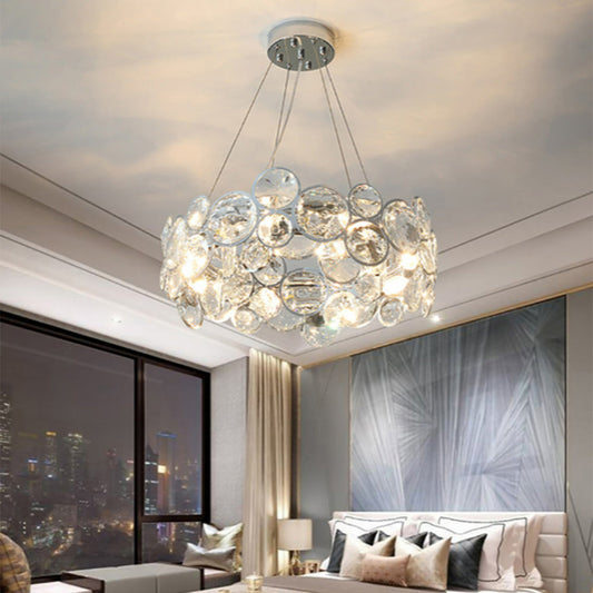 Crystal Chandelier | 22.8 in Modern Ceiling Light | Stainless Steel & Glass Artistic Lighting | Brick by Brick