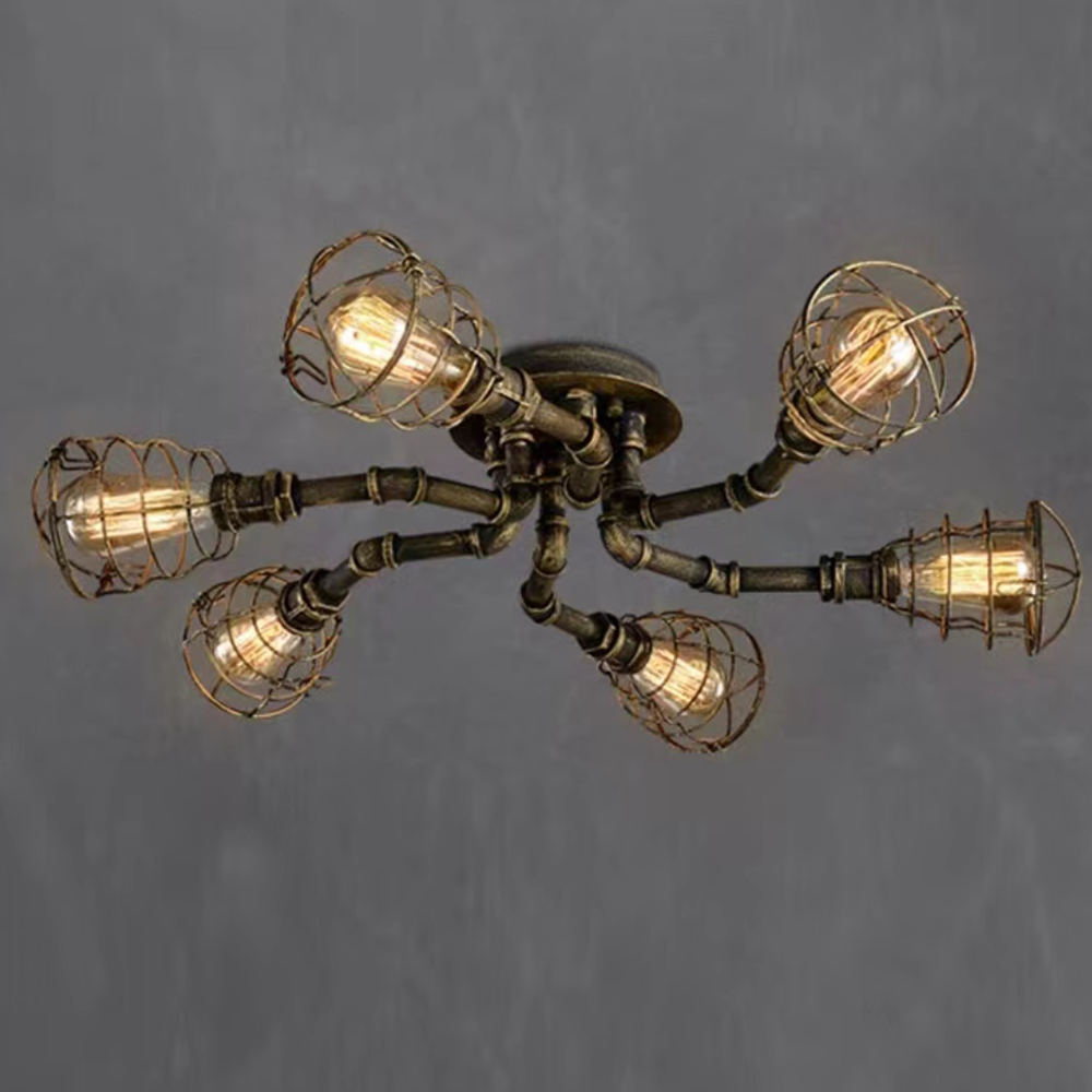 Alessio Industrial Flush Mount Ceiling Light | 27.5 in, 31.5 in, 37.4 in | 4-6-8 Heads | Metal & Glass | Brick by Brick