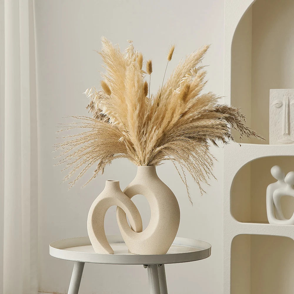 Artistic Ceramic Flower Vase – Unique Sculptural Design in Neutral Tone for Fresh and Dried Flowers 1