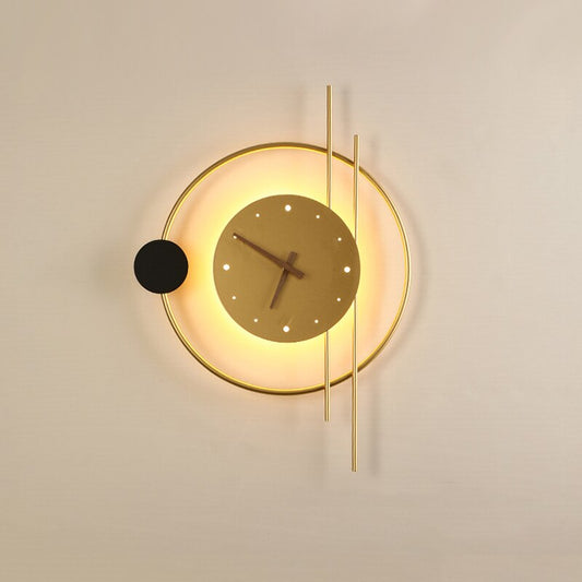 Artistic Wall Clock with Lamp | Modern Gold Aluminium Design | 22.4 x 16.3 Multifunctional Lighting | Stylish Home & Office Decor | Brick by Brick London 0