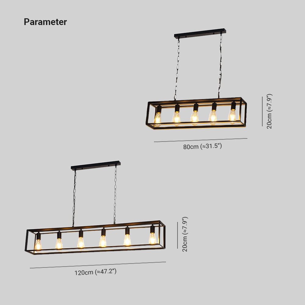 Alessio Rectangle Pendant Light | 31.5 / 47.2 x 7.9 in | Brass or Black Finish | Industrial Design | Brick by Brick