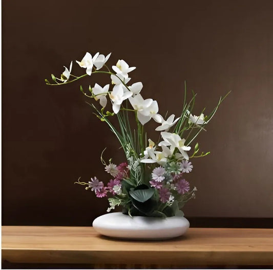 Ceramic Dove Vase with Faux Orchids | Modern Decorative Centerpiece | 12" Symbolic Design | No Maintenance