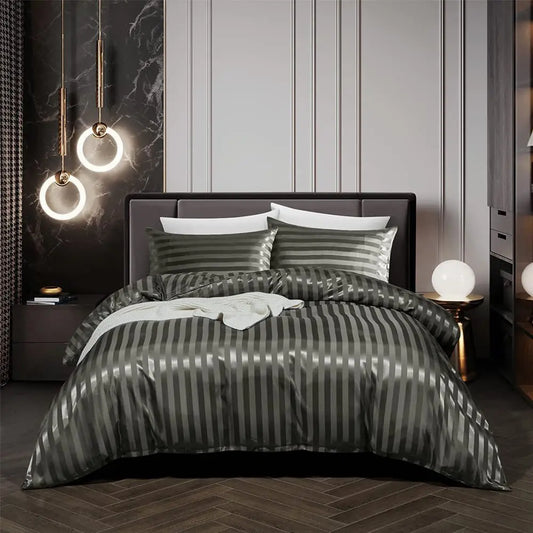 Luxury Satin Bedding Set | 68.1 - 103.9 x 90.2 in | Striped Metallic Design | Elegant Bedroom Décor | Brick by Brick