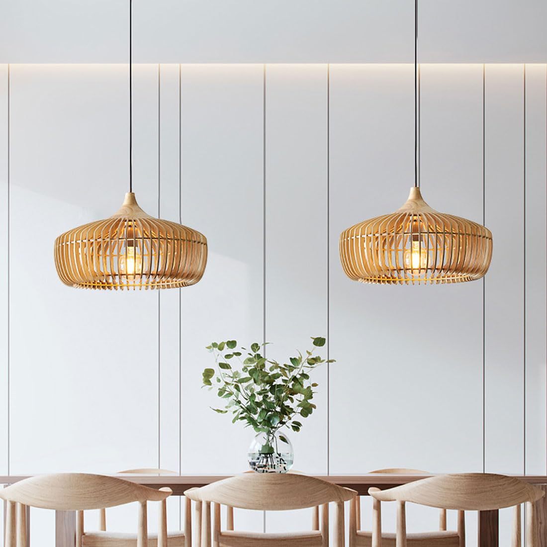 Nordic Japanese Pendant Light | 16.9 x 11 x 47.2 in | Wooden Dome Shade | Adjustable Height | E27 Bulb | Brick by Brick