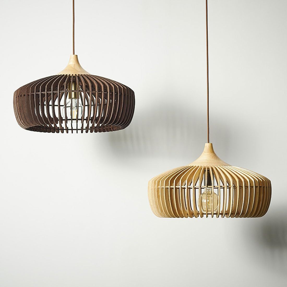 Nordic Japanese Pendant Light | 16.9 x 11 x 47.2 in | Wooden Dome Shade | Adjustable Height | E27 Bulb | Brick by Brick