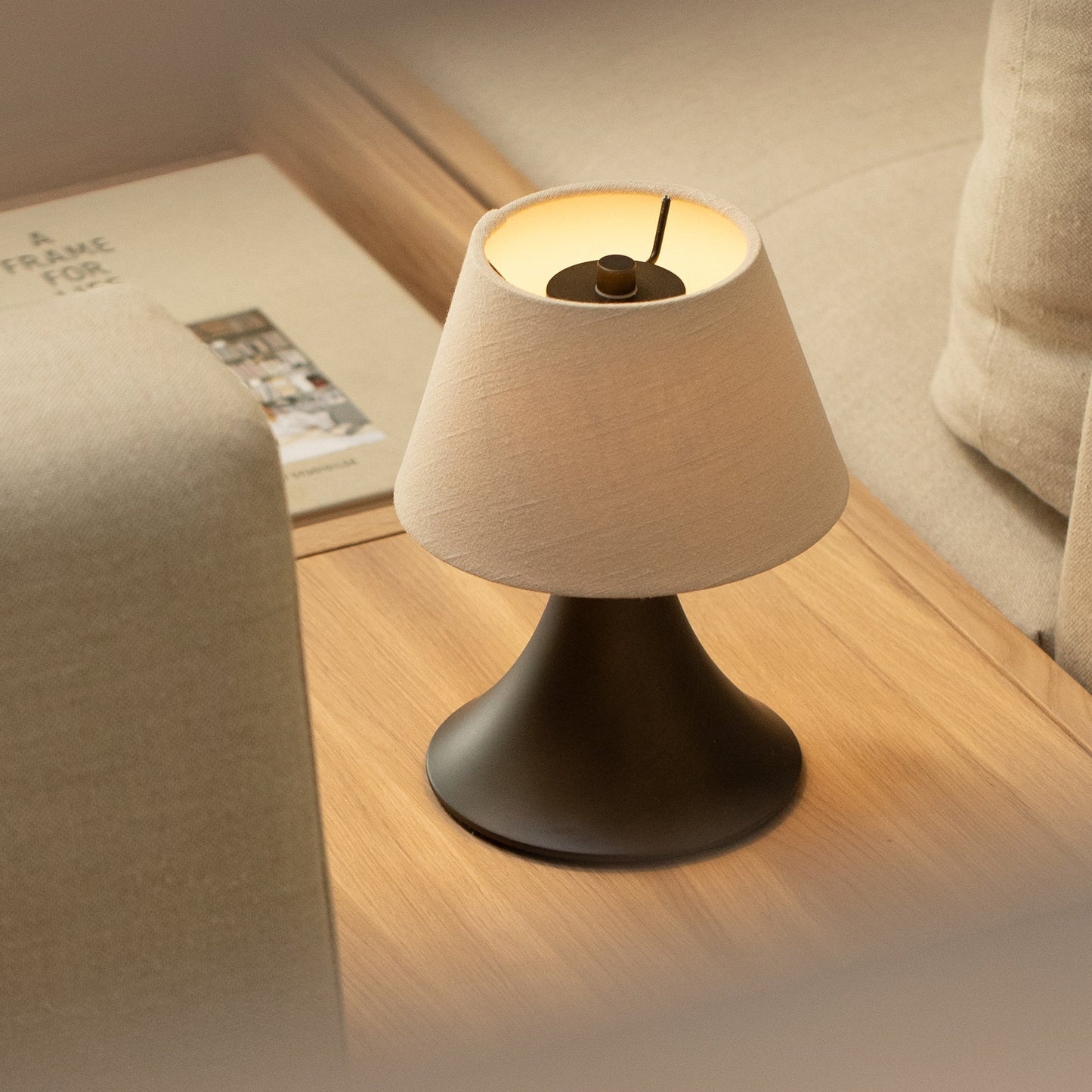 Cenare Rechargeable Table Lamp | Bronze & Linen | Portable Ambience Light | Touch Dimming | Brick by Brick London 0