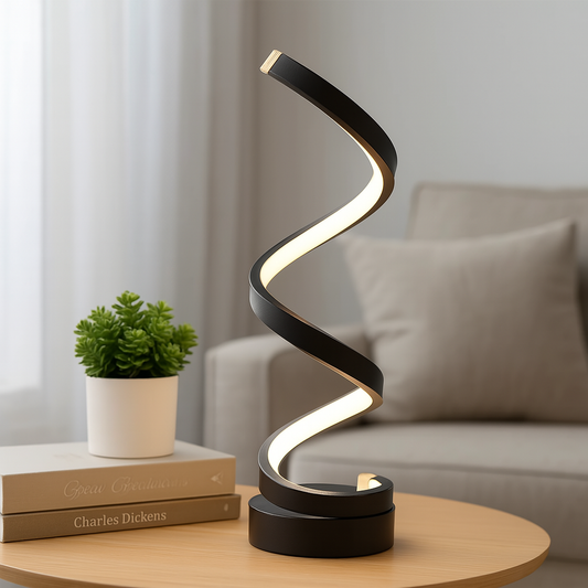 Modern Spiral Table Lamp | Dimmable LED | 11.4" Tall | Energy-Efficient Sculptural Light