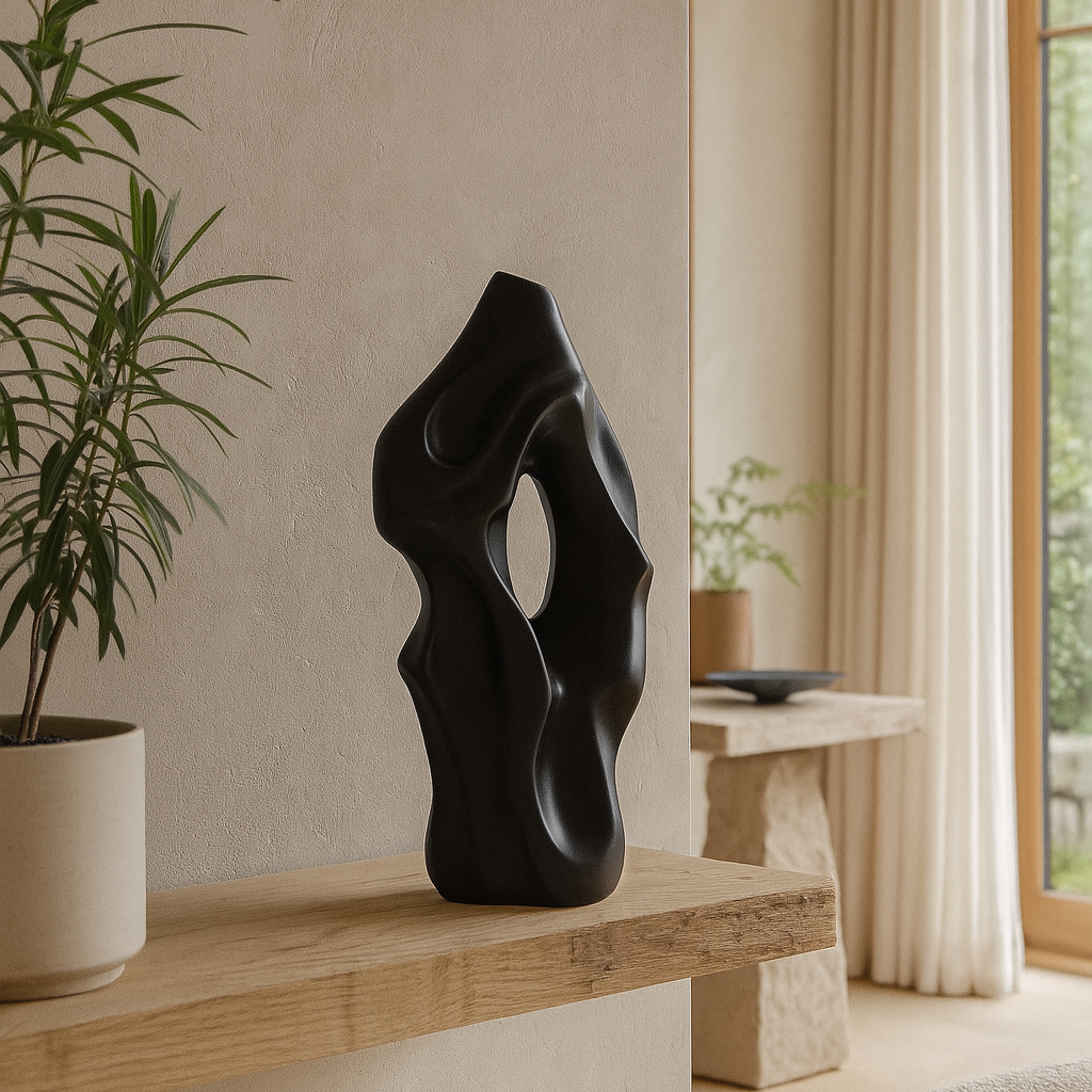 Modern Sculptural Ceramic Vase | Abstract Shelf or Table Decor | Black or White Finish