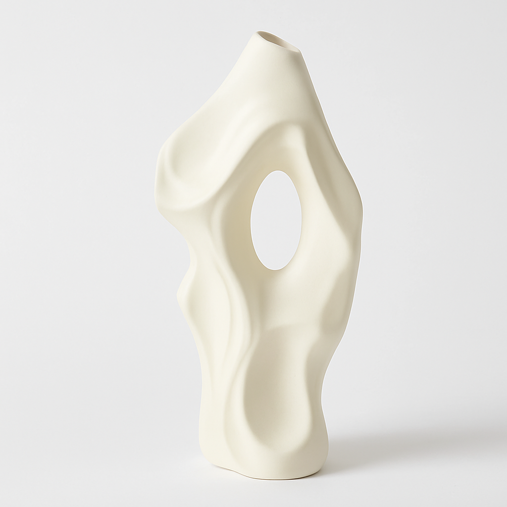 Modern Sculptural Ceramic Vase | Abstract Shelf or Table Decor | Black or White Finish
