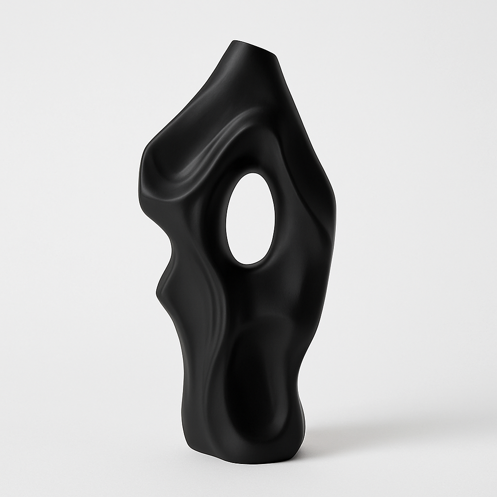 Modern Sculptural Ceramic Vase | Abstract Shelf or Table Decor | Black or White Finish