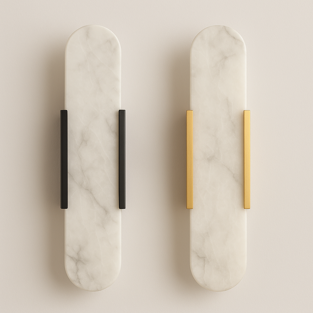 Modern Marble Wall Lamp | Real Stone Sconce | Dimmable LED | Gold or Black